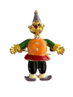 : Vintage Murano-Style Clown Brooch – Enameled Figural Pin, 2.25"